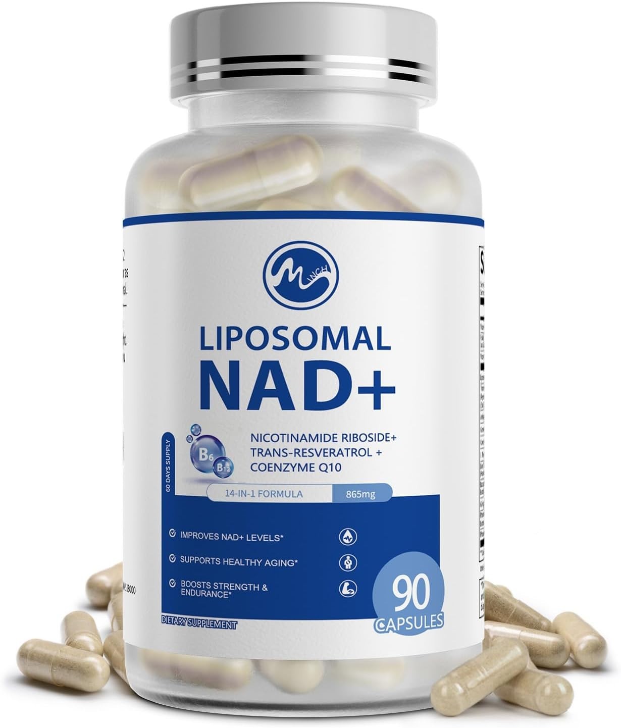90 Ct NAD+ Supplement – Liposomal NAD+ with Resveratrol, Betaine & L-Theanine,