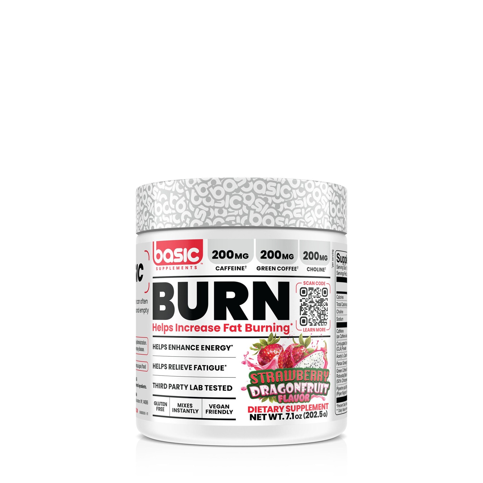 Basic Supplements Burn Strawberry Dragon Fruit Flavor Energy Boost 202g NEW