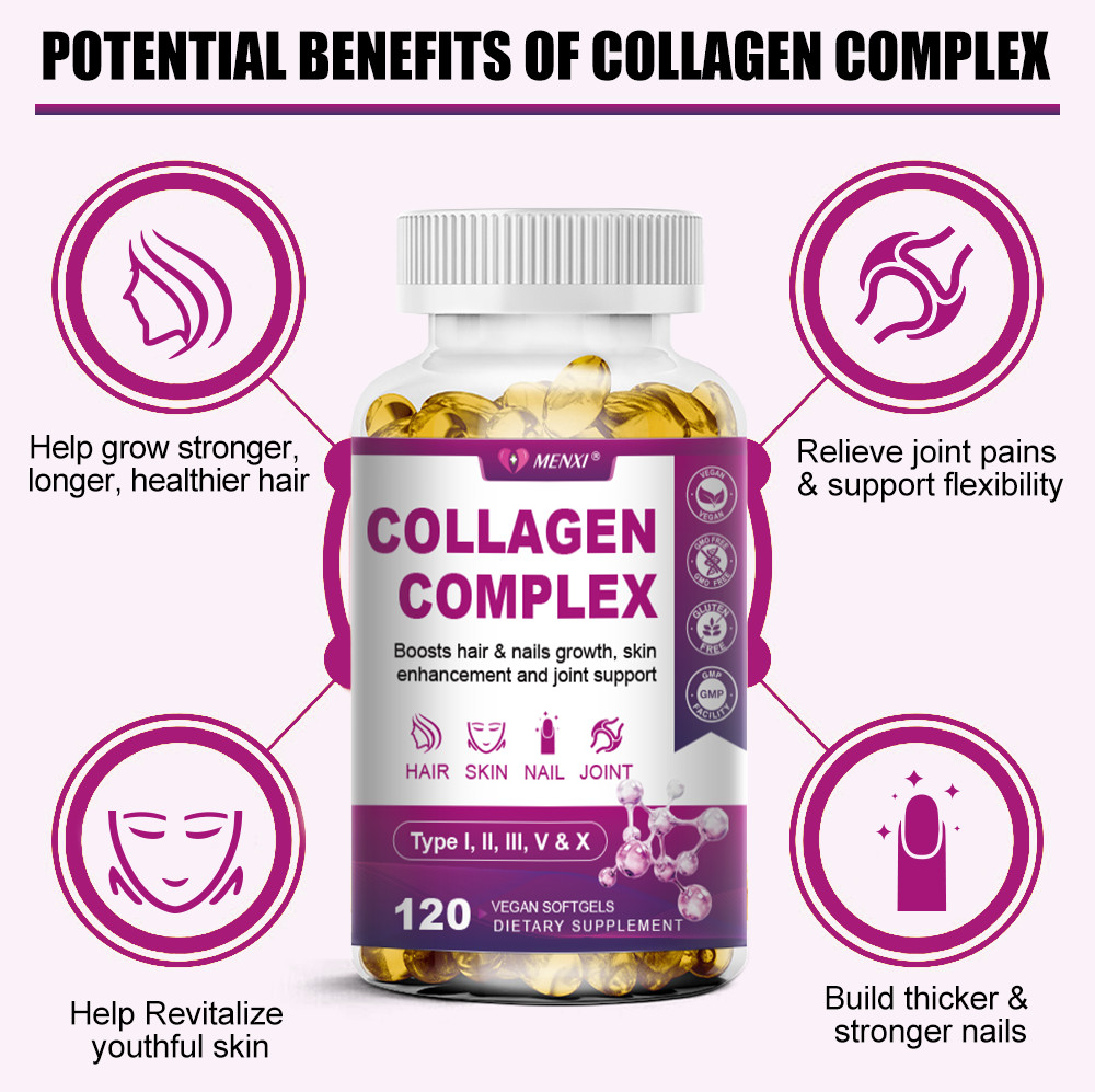 Collagen Peptides Pills 2000mg Hydrolyzed Anti Aging Capsules Types I,II,III,V,X