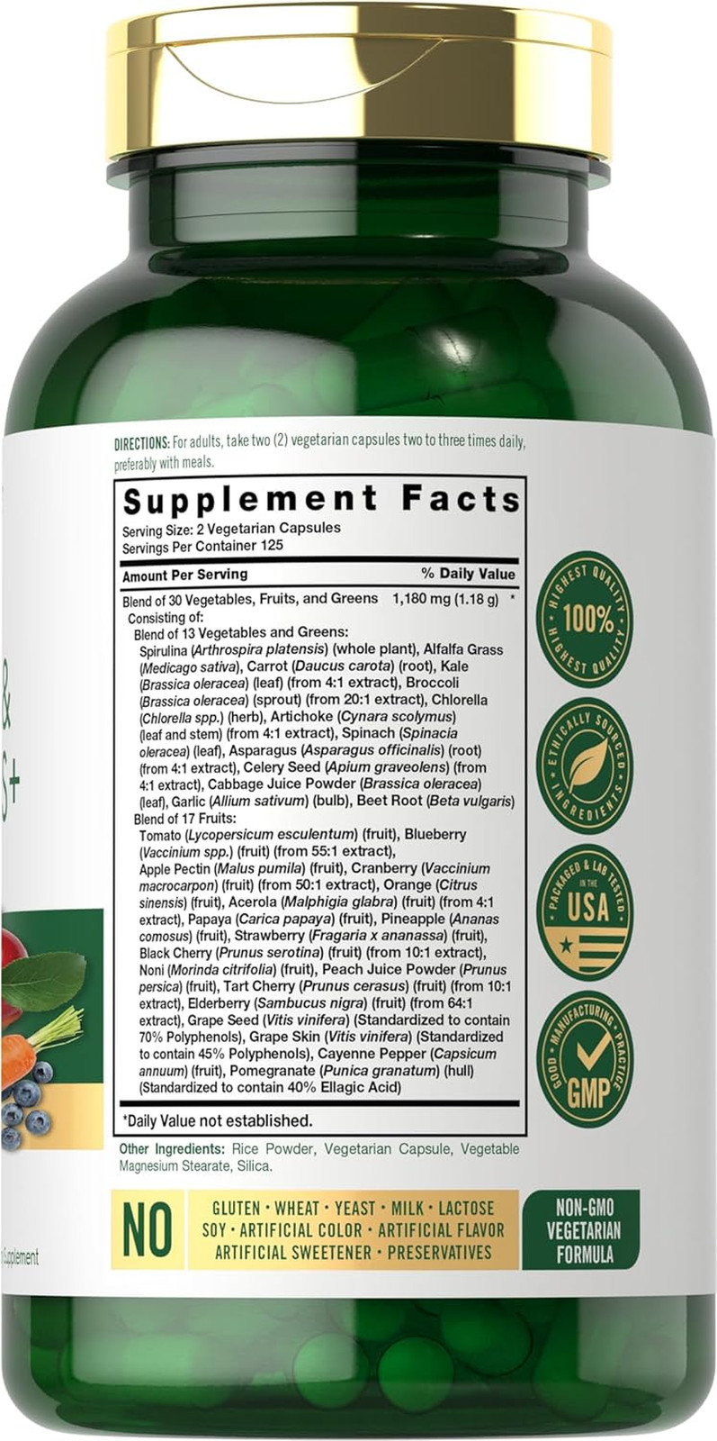 Fruits and Veggies Supplement | 250 Capsules | Made with 30 Fruits and Vegetable