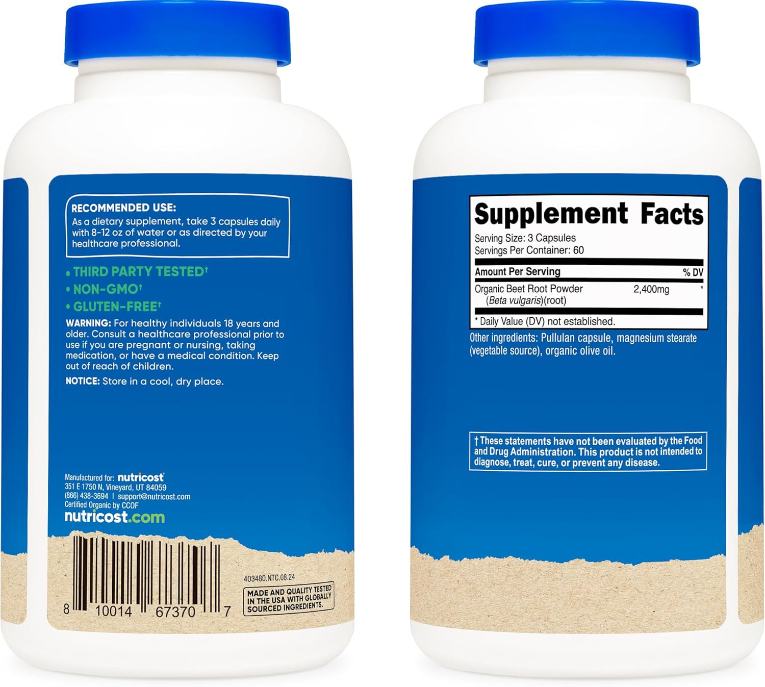 Beet Root 2400Mg 180 Capsules – CCOF Certified Made with Organic Beet Root Sup