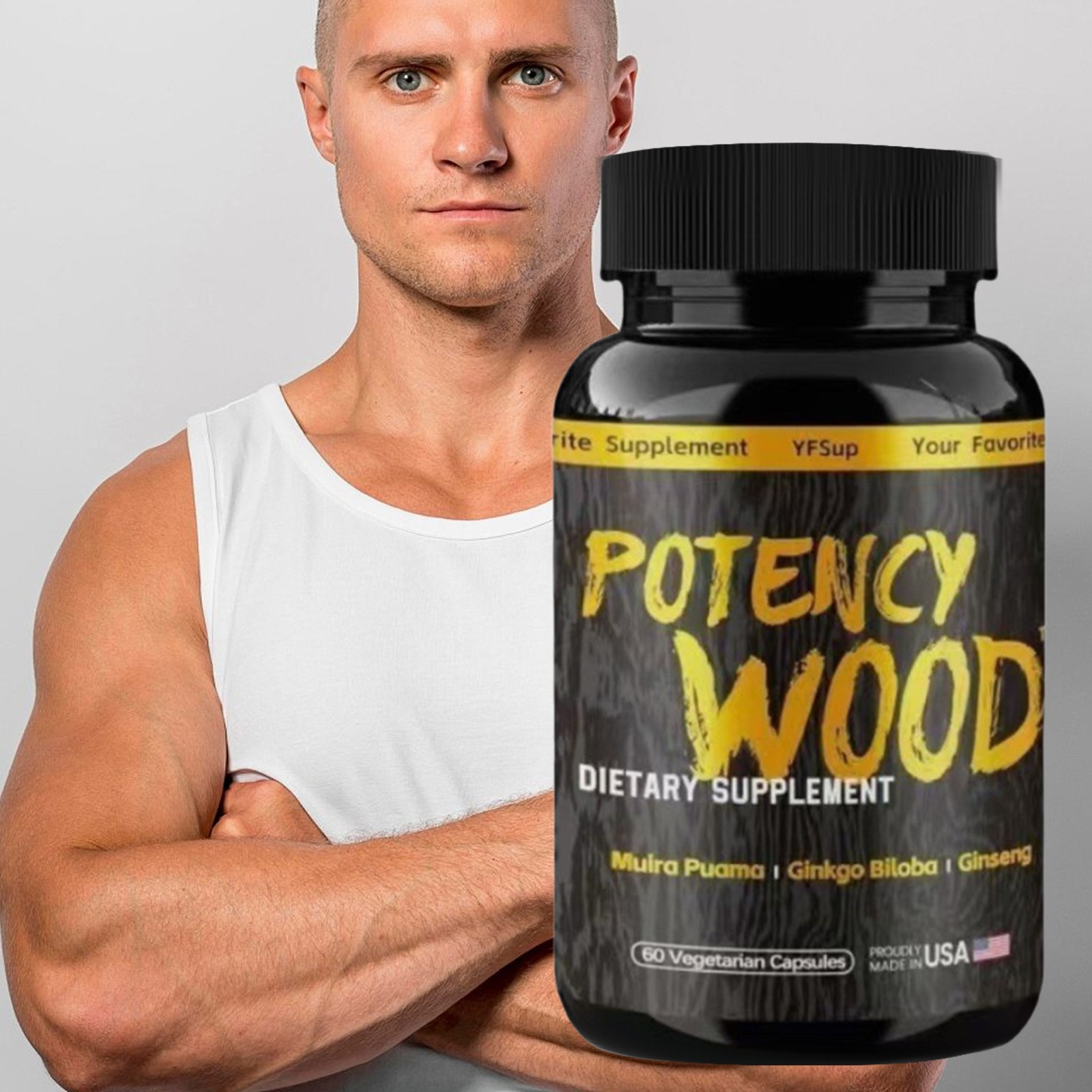 Potency Wood Dietary Supplement Muira Puama Ginko Biloba Ginseng 60 Capsules