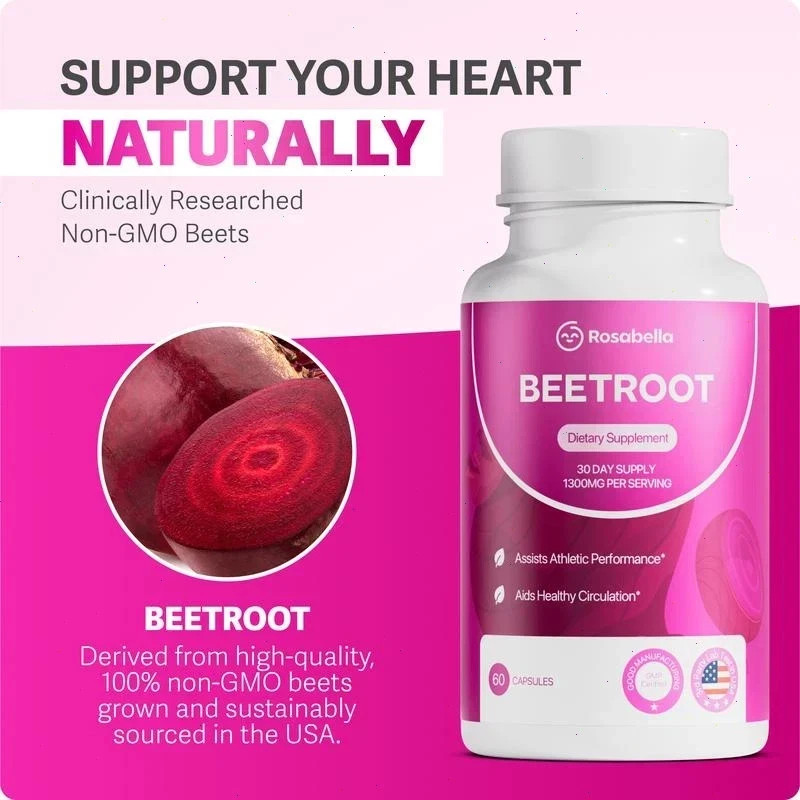 3 Pack of Rosabella Organic Beetroot Capsules (1300mg) for Blood Flow & Heart He