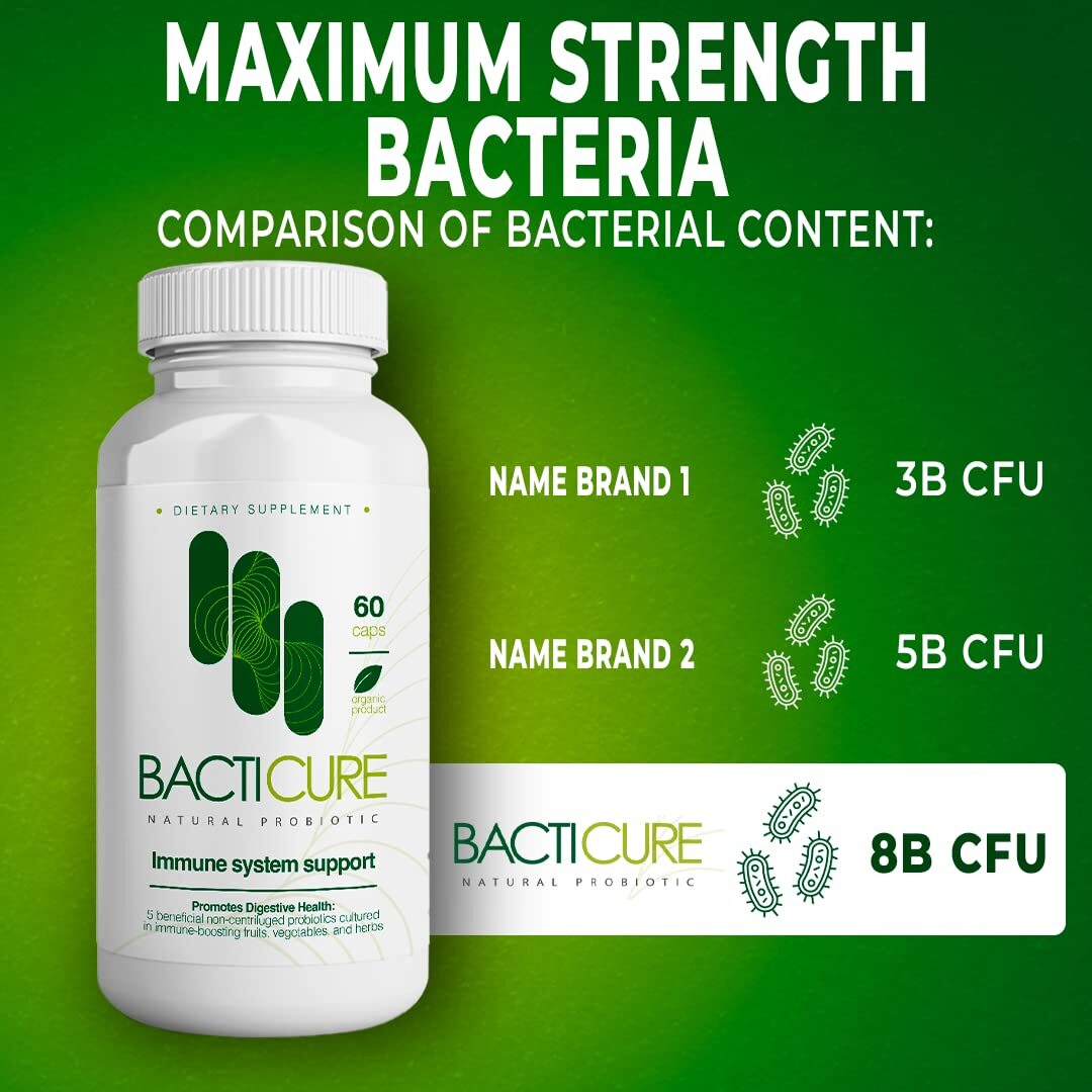 Bacticure, Natural Product, Set of 3 Bottles, Total per Bottle 60 Capsules, Immu