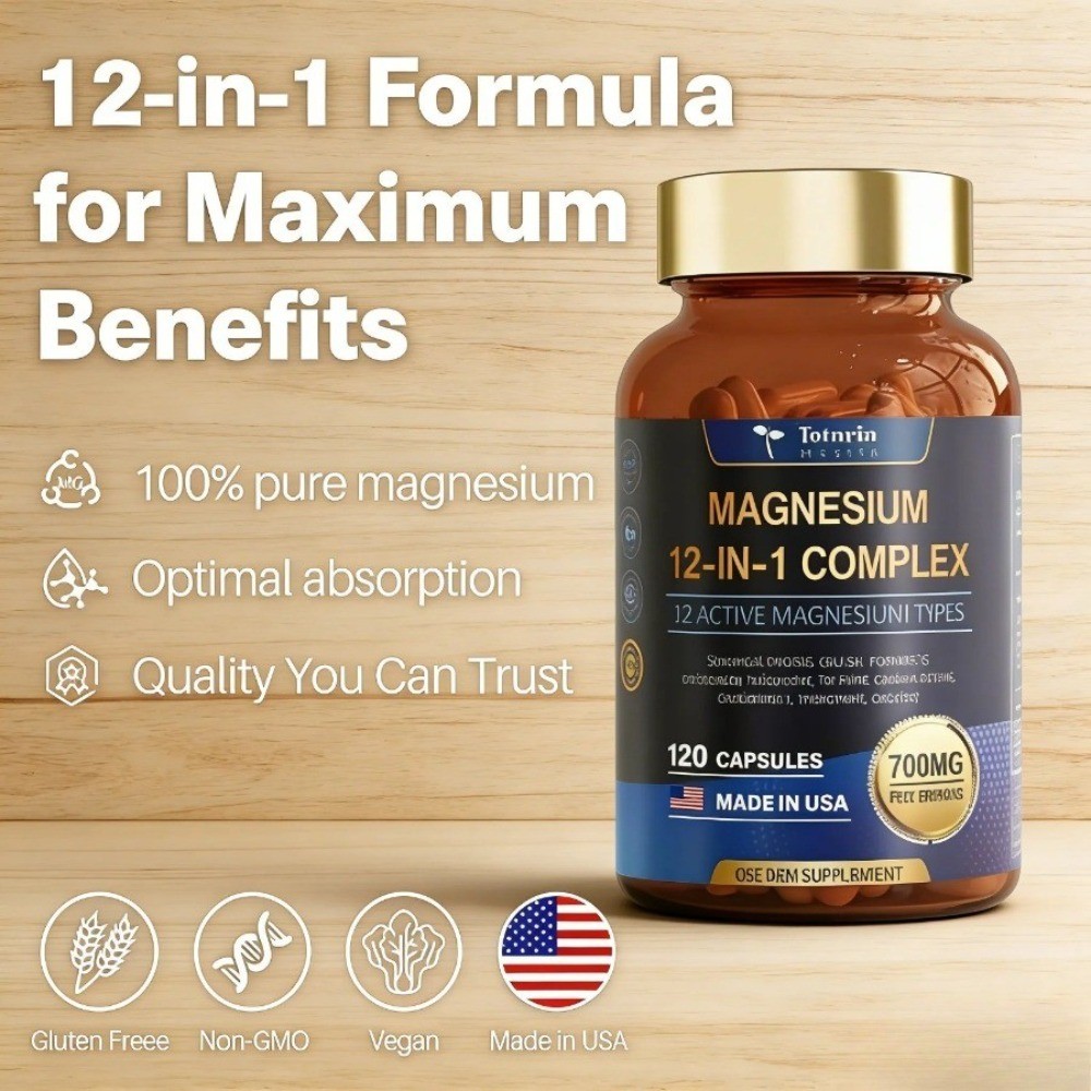 2-bottle Totaria Health Magnesium 12-in-1 Complex 700mg.Glycinate Citrate Malate