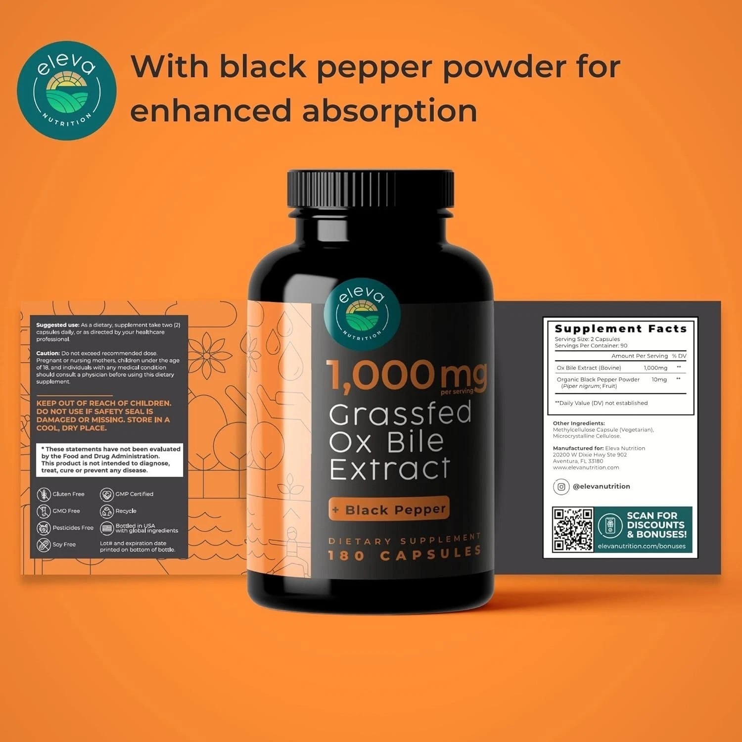 Grass-Fed Ox Bile Extract 1000mg — Digestive Support Capsules with Black Pepp…