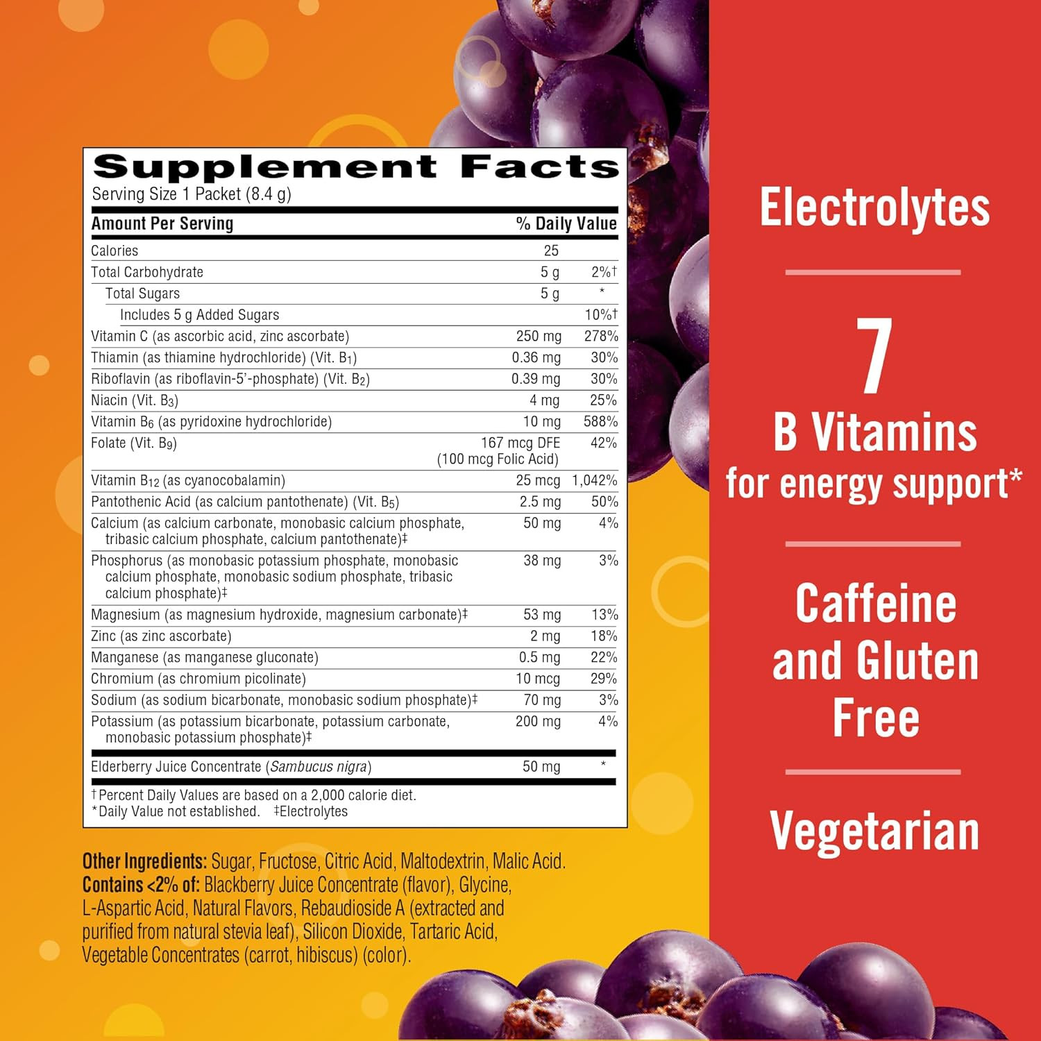 Elderberry Fizzy Drink Mix, Elderberry Immune Support, Natural Flavors, with Hig