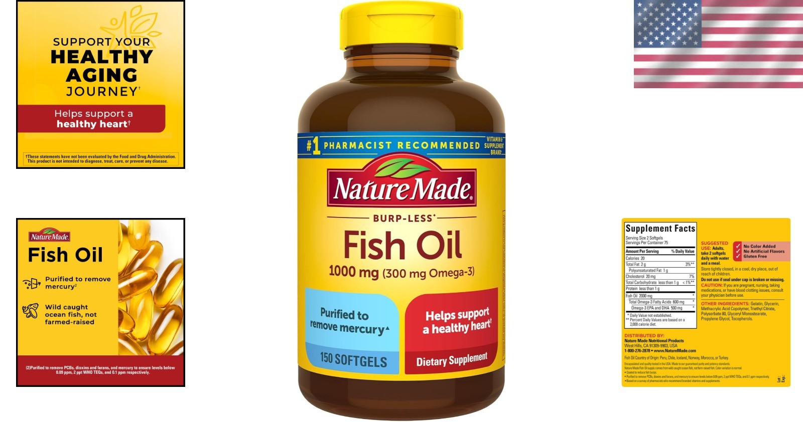 Heart Wellness Omega 3 Fish Oil Softgels – 1000mg, 150 Count Daily Support