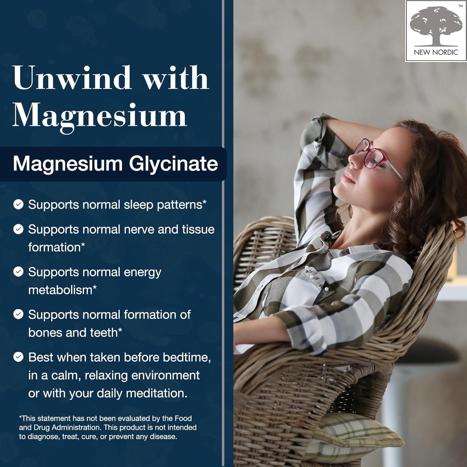 New Nordic Magnesium Glycinate+ 60 Tablets Pine Bark Long Pepper Gentle Stomach