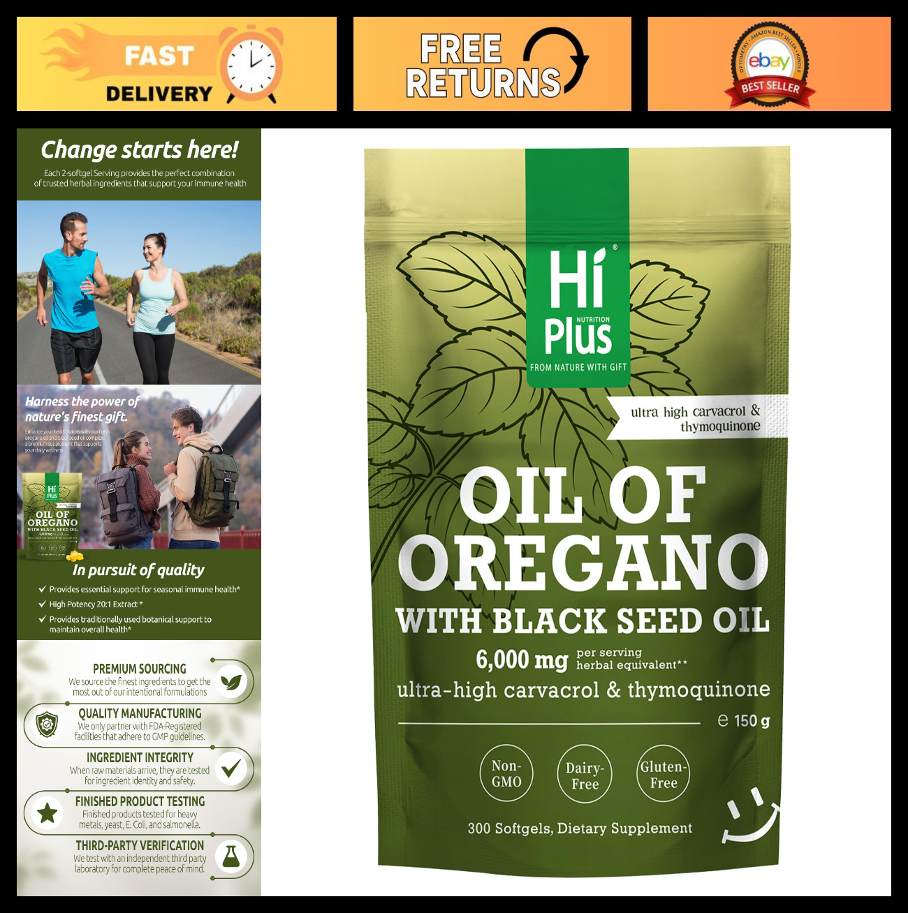 2-in-1 Oil of Oregano & Black Seed Oil Softgels | 4X Strength Immune Support | 3