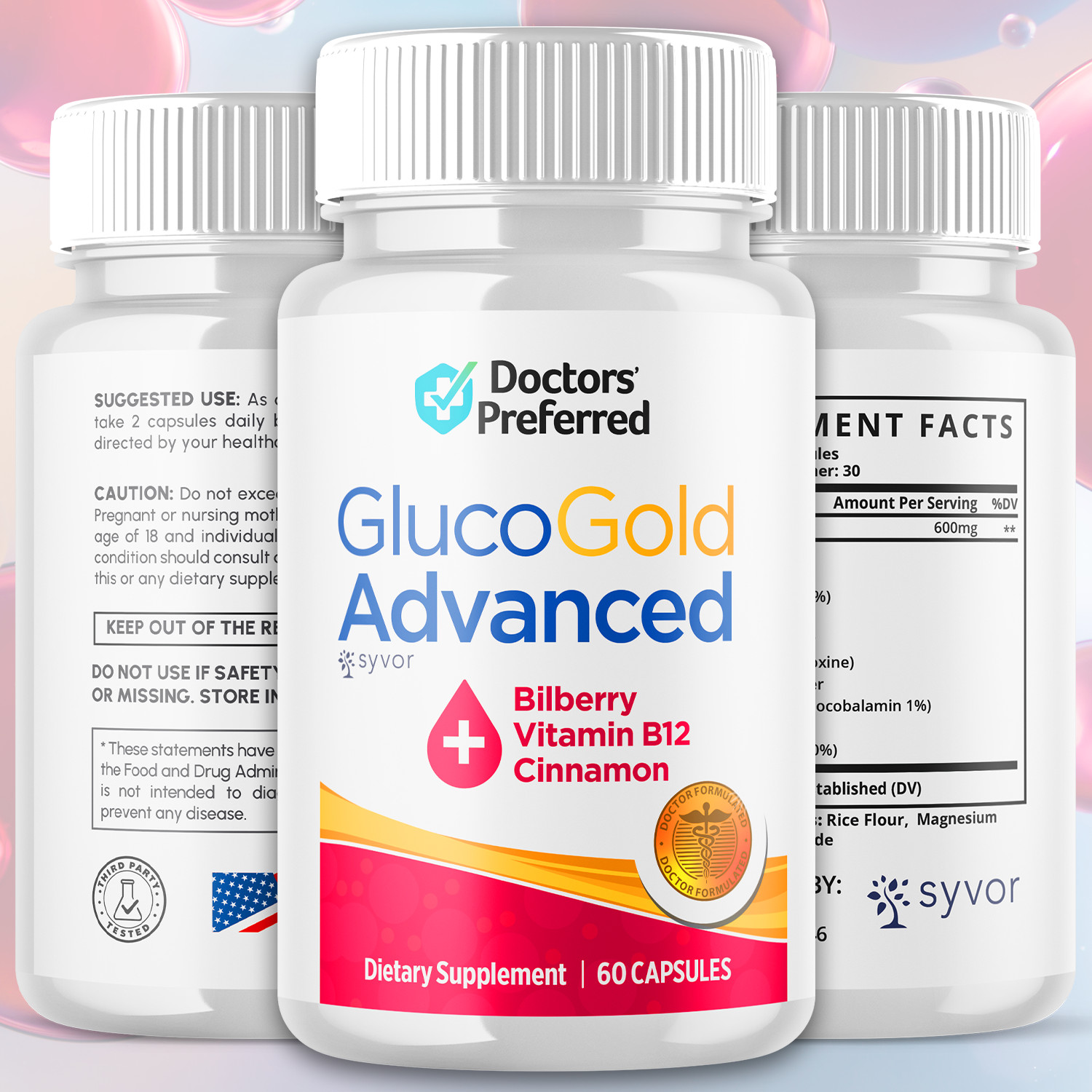 (3 Pack) Gluco Gold Blood Balance Advanced Support Glycogen Supplement 180 Caps