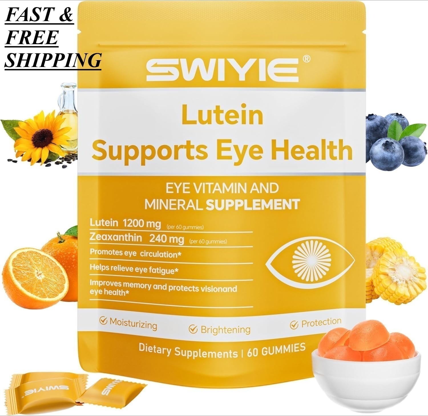 1 – 3 Pack SWIYIE Lutein Gummies with Lutein & Zeaxanthin 60 Gummies NEW