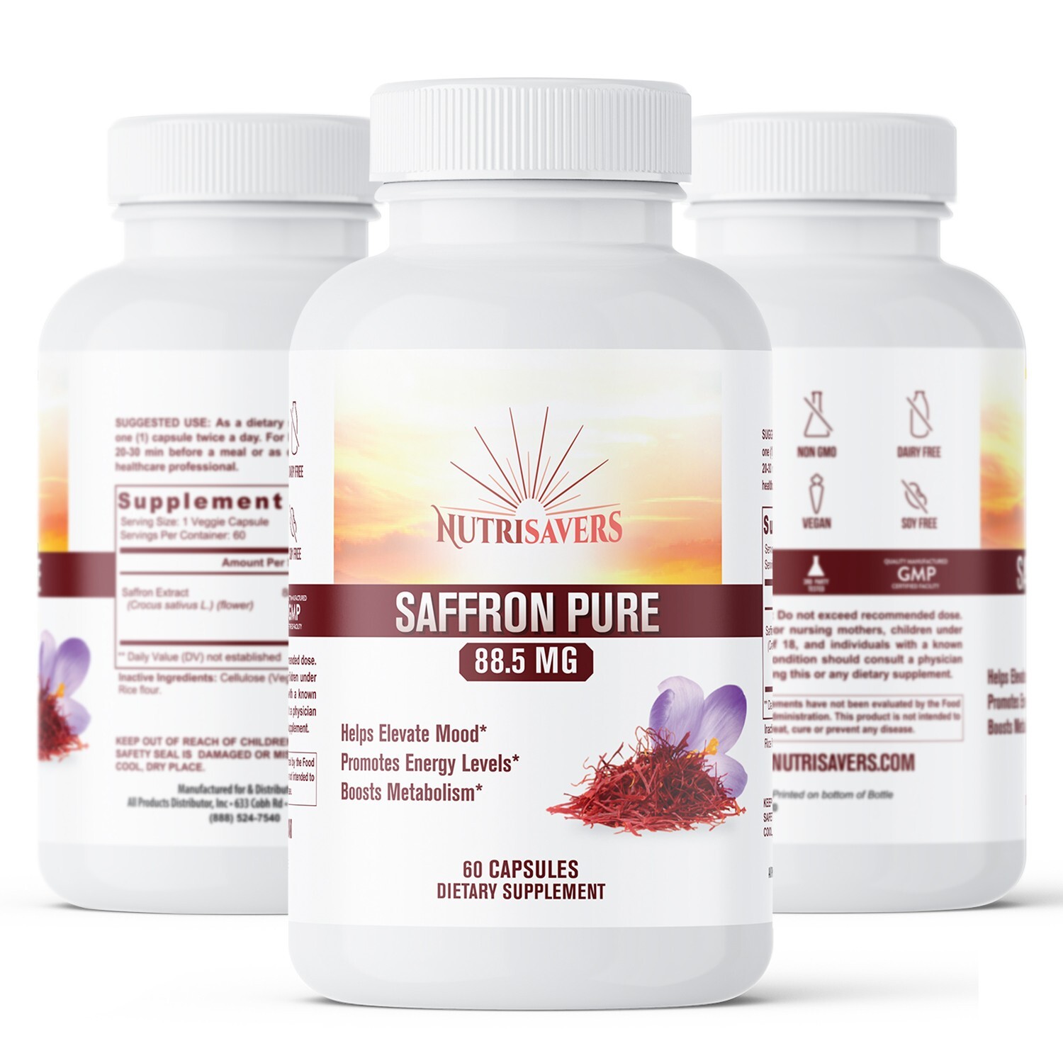 Saffron Extract 88.5mg, Help Improve Sleep Habits Non-GMO & Gluten Free, 60 Caps