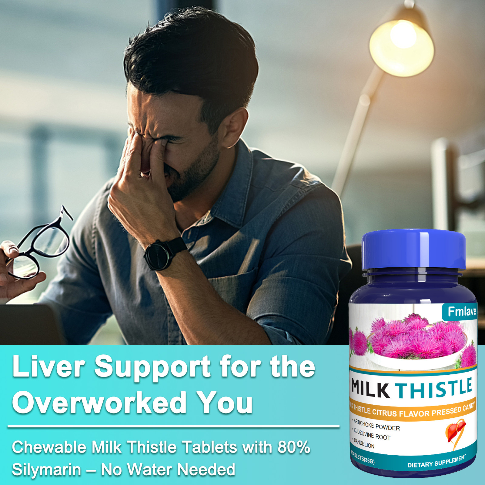 Milk Thistle Liver Support Supplement Herbal with Silymarin Dandelion Root 60ct