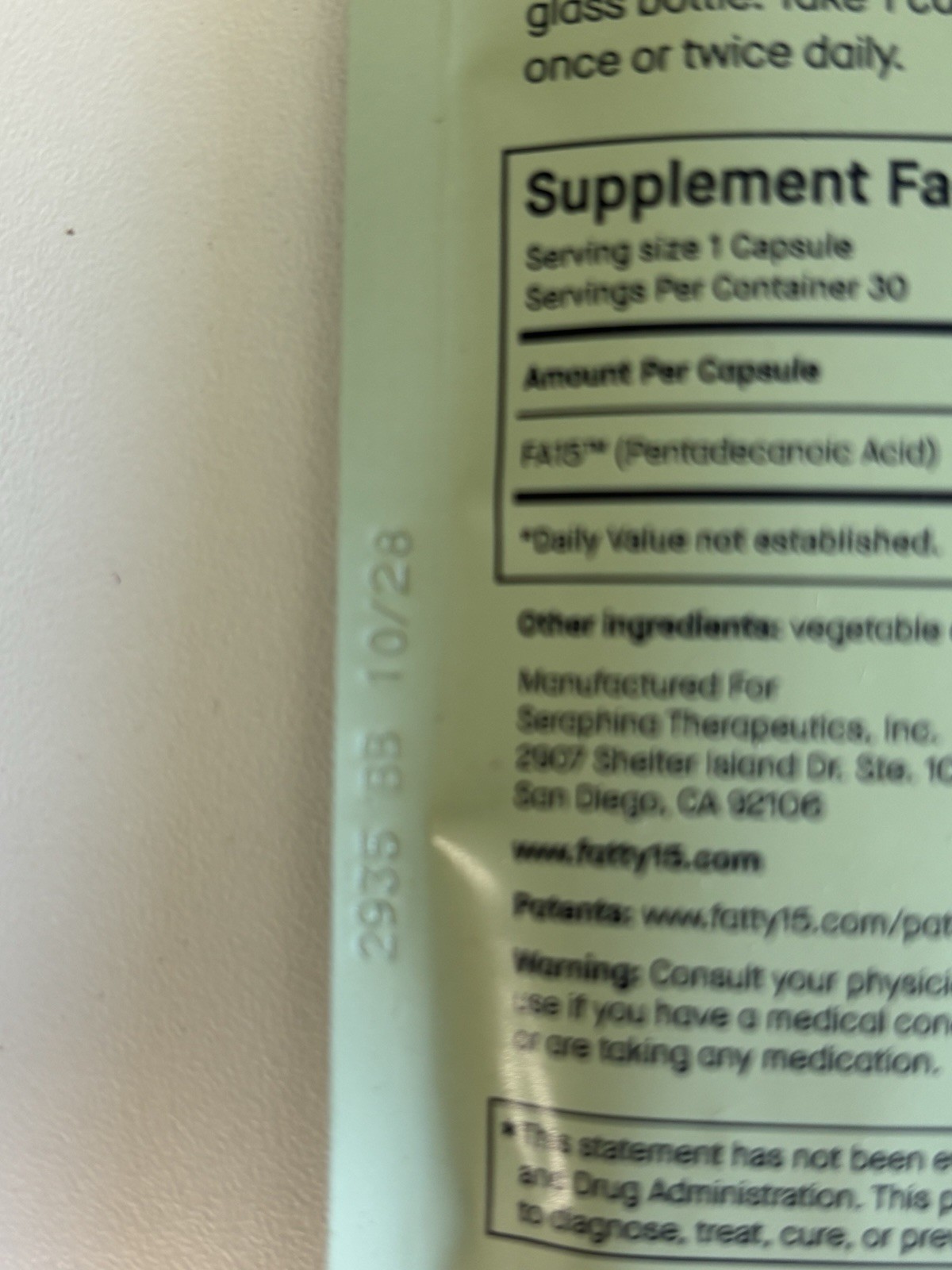 fatty15 Fatty acid supplement C15:0 3 Refill Pouches 30 Capsules Each Exp 10/28