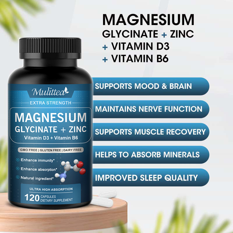 Magnesium Glycinate Pills 500mg High Absorption with Vitamin D3+B6 Sleep Support