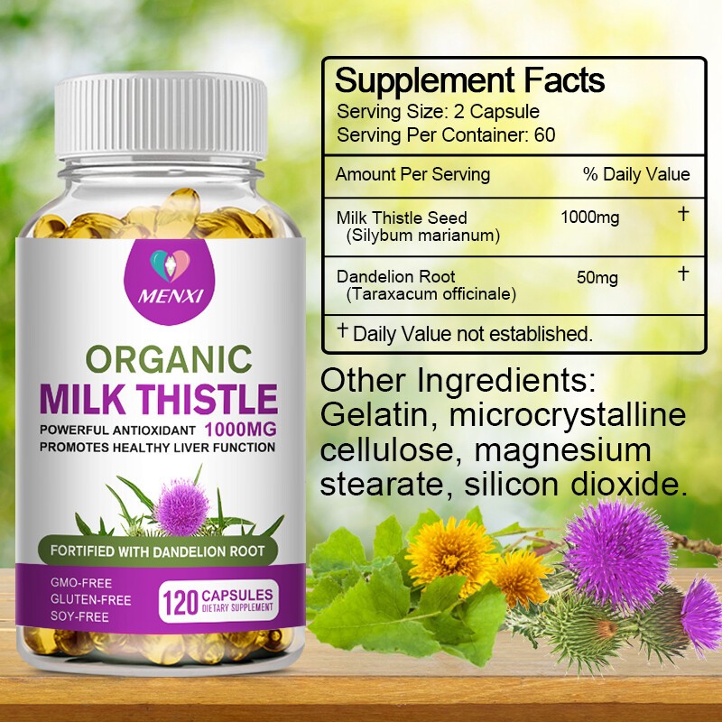 Milk Thistle (Silymarin) Extract 1000mg Supplement Liver Cleanser Detox 120 Caps