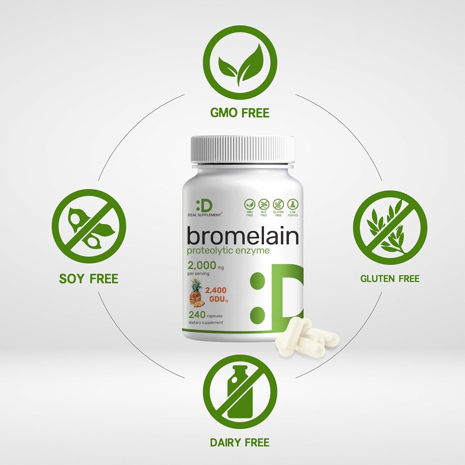 Bromelain Supplement 2000mg | Digestive Enzyme Support | 240 Capsules | Non-GMO