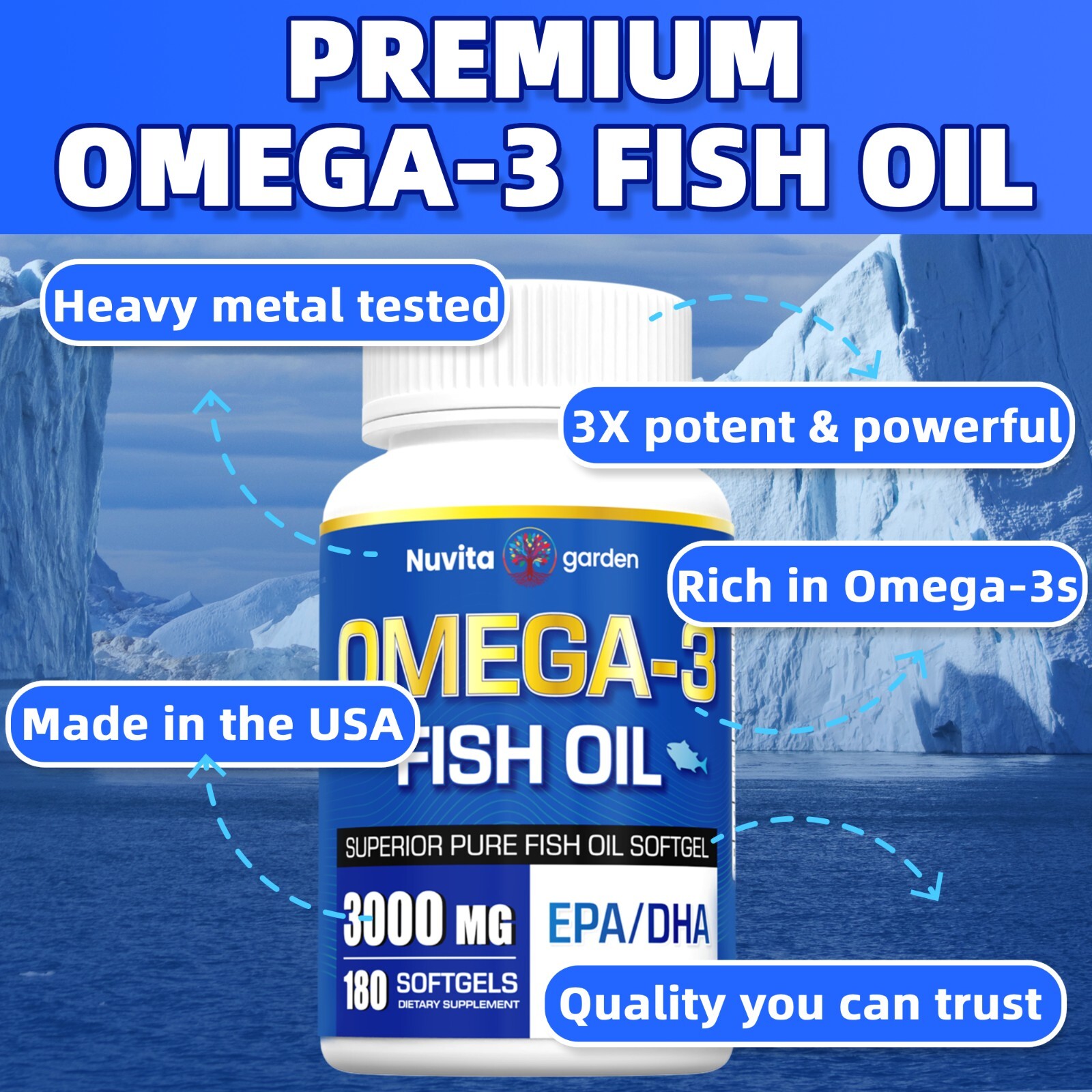 2 Pack 3000mg Omega 3 Fish Oil Supplement w/EPA & DHA,360 Softgels