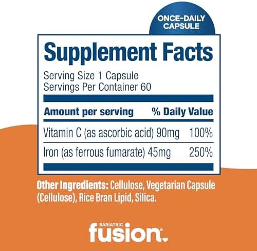 Bariatric Fusion Iron Supplement 45mg with Vitamin C | 1 Per Day | Vitamins f…