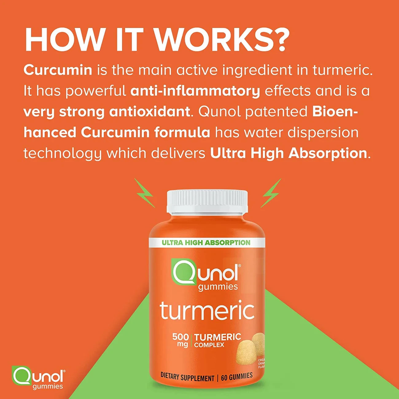 Qunol Turmeric Curcumin Gummies 500mg 5 Pack Tangerine Vegan Gluten Free-exp