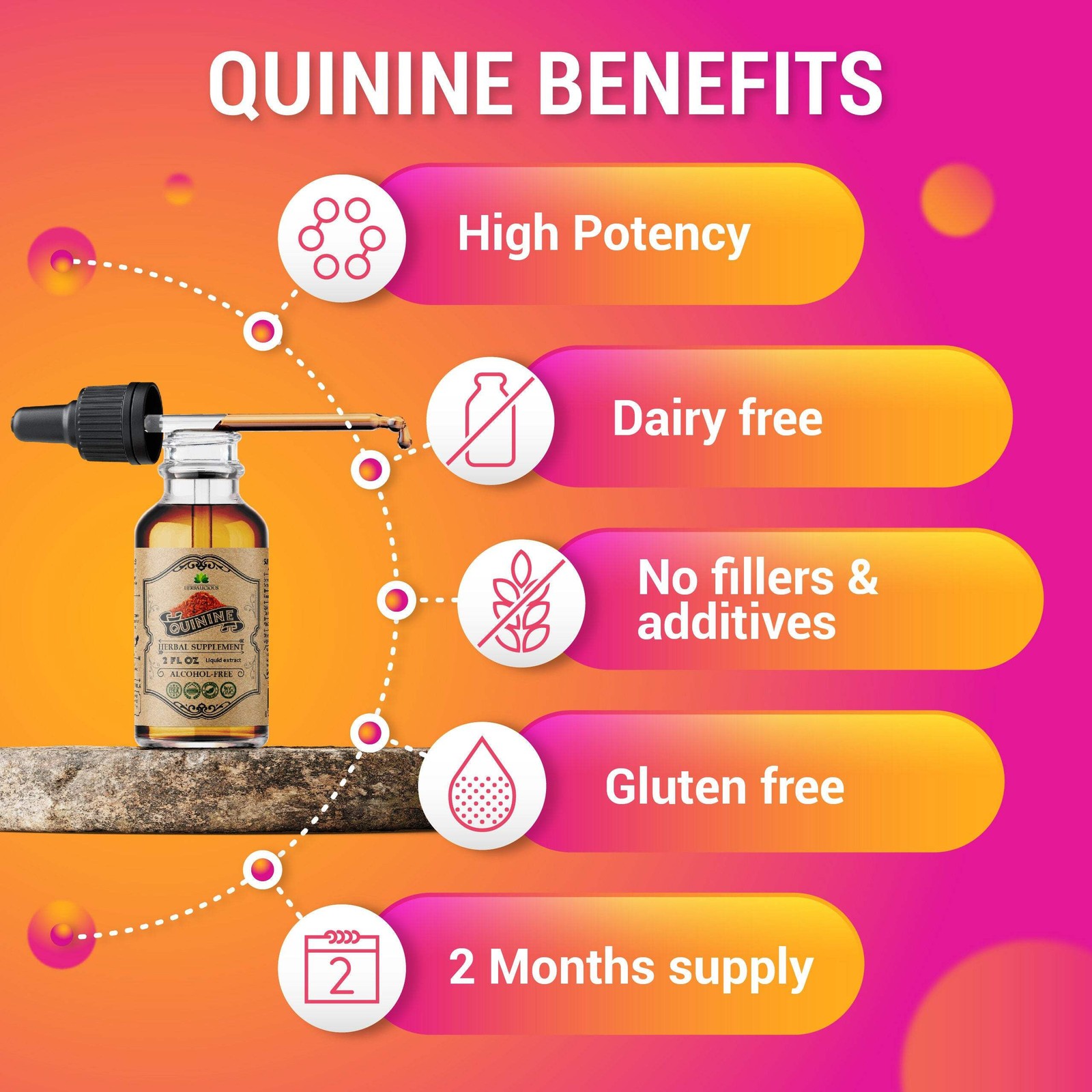 Quinine Liquid Extract 2Fl.oz Leg Cramp Relief & Digestive Health Immune Support