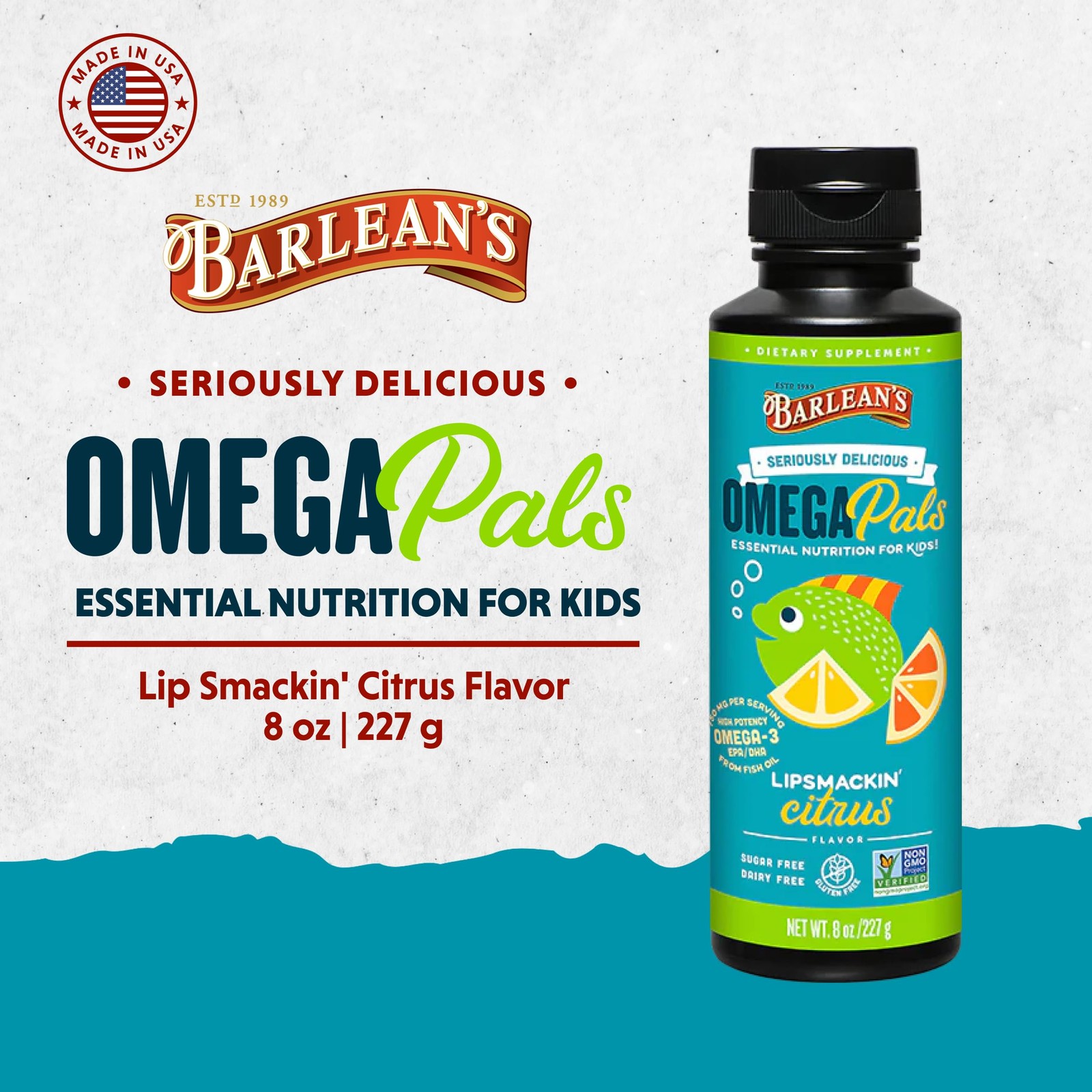 Barlean’s Omega Pals Lipsmackin’ Citrus Flavored Omega3 for Kids, Yummy Child…