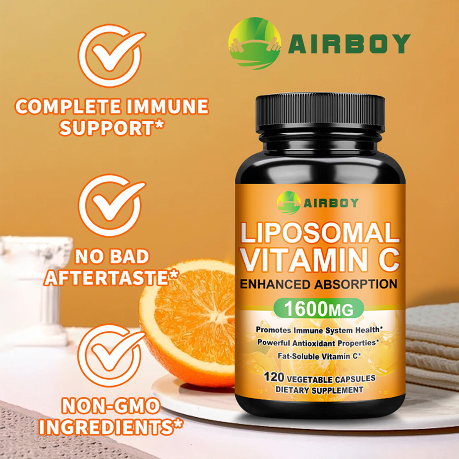 120pcs Liposomal Vitamin C 1600mg – High Absorption, Fat Soluble Vit Supplements