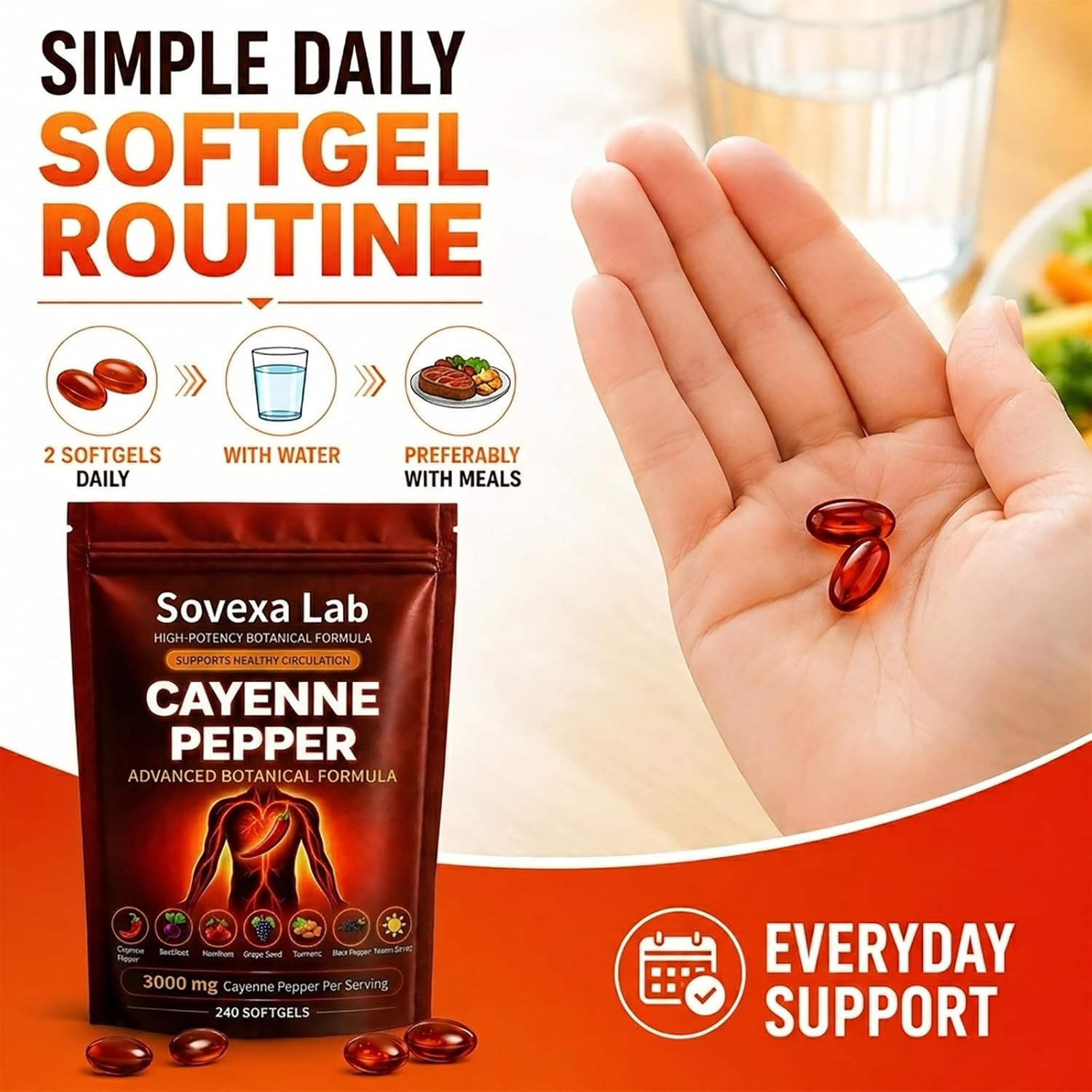 Cayenne Pepper Softgels Supplement for Energy & Cardiovascular Wellness, Active