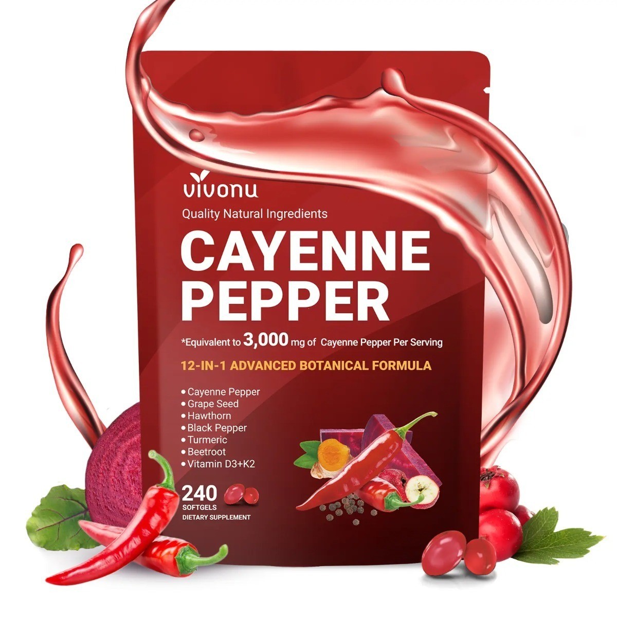VivoNu Cayenne Pepper Softgels Supplement – 240 Capsules NEW FREE SHIP