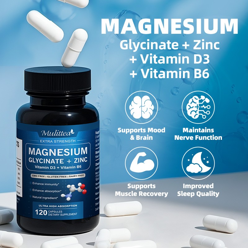 Magnesium Glycinate 500mg Capsules Gentle on Stomach For Sleep, Stress Relief