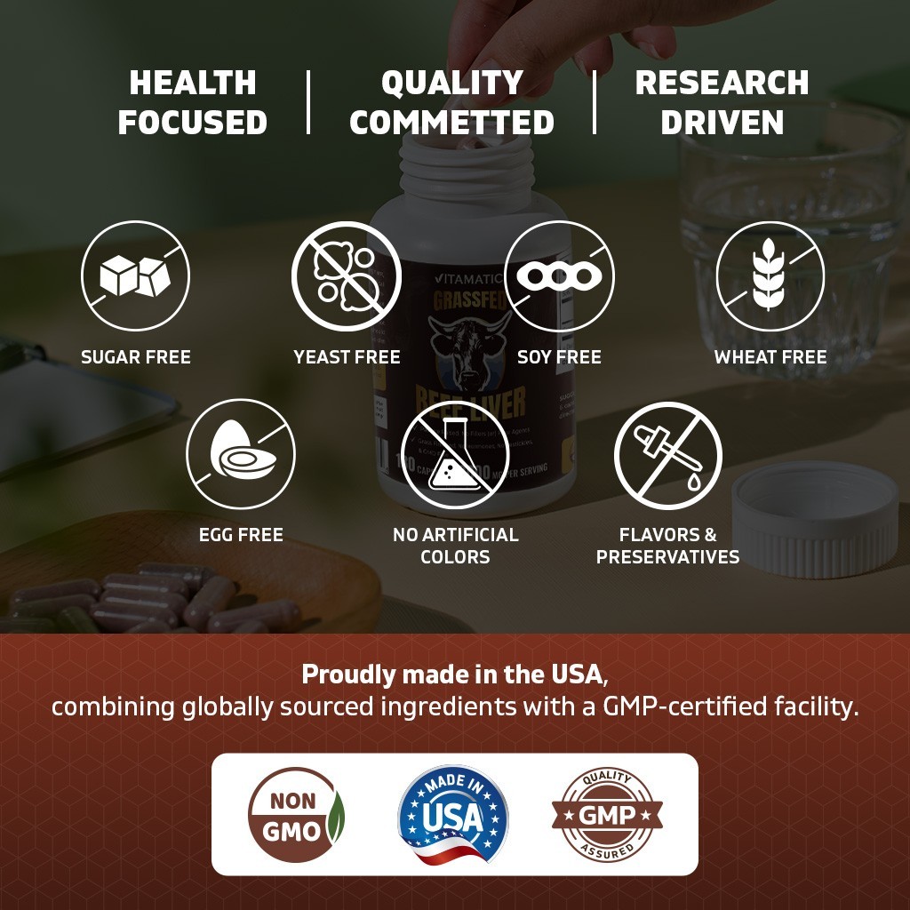 Vitamatic Grass-Fed Beef Bone & Marrow – Freeze-Dried, Non-GMO- 180 Caps