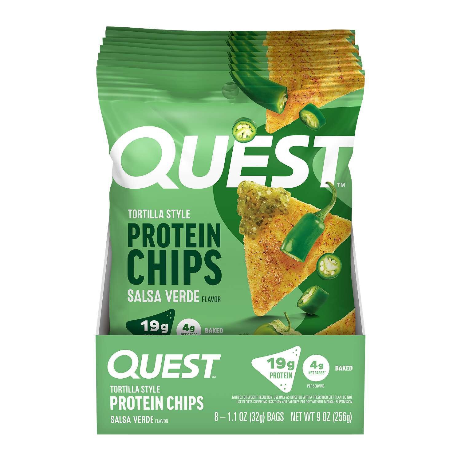 Quest Tortilla Style Protein Chips Salsa Verde Flavor 8 Bags 32g ea NEW