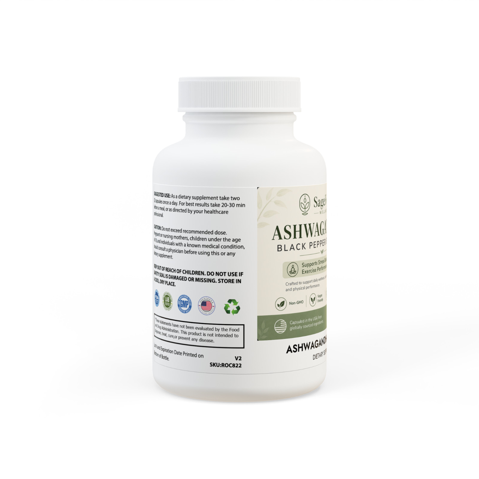 Ashwagandha Black Pepper Balance 60 Capsules Stress Support Vegan Non-GMO