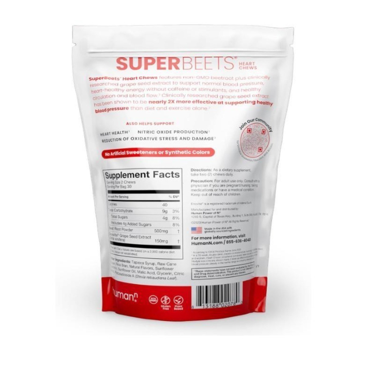 NEW Non-GMO Humann SuperBeets Heart Chews Pomegranate Berry 60 Count