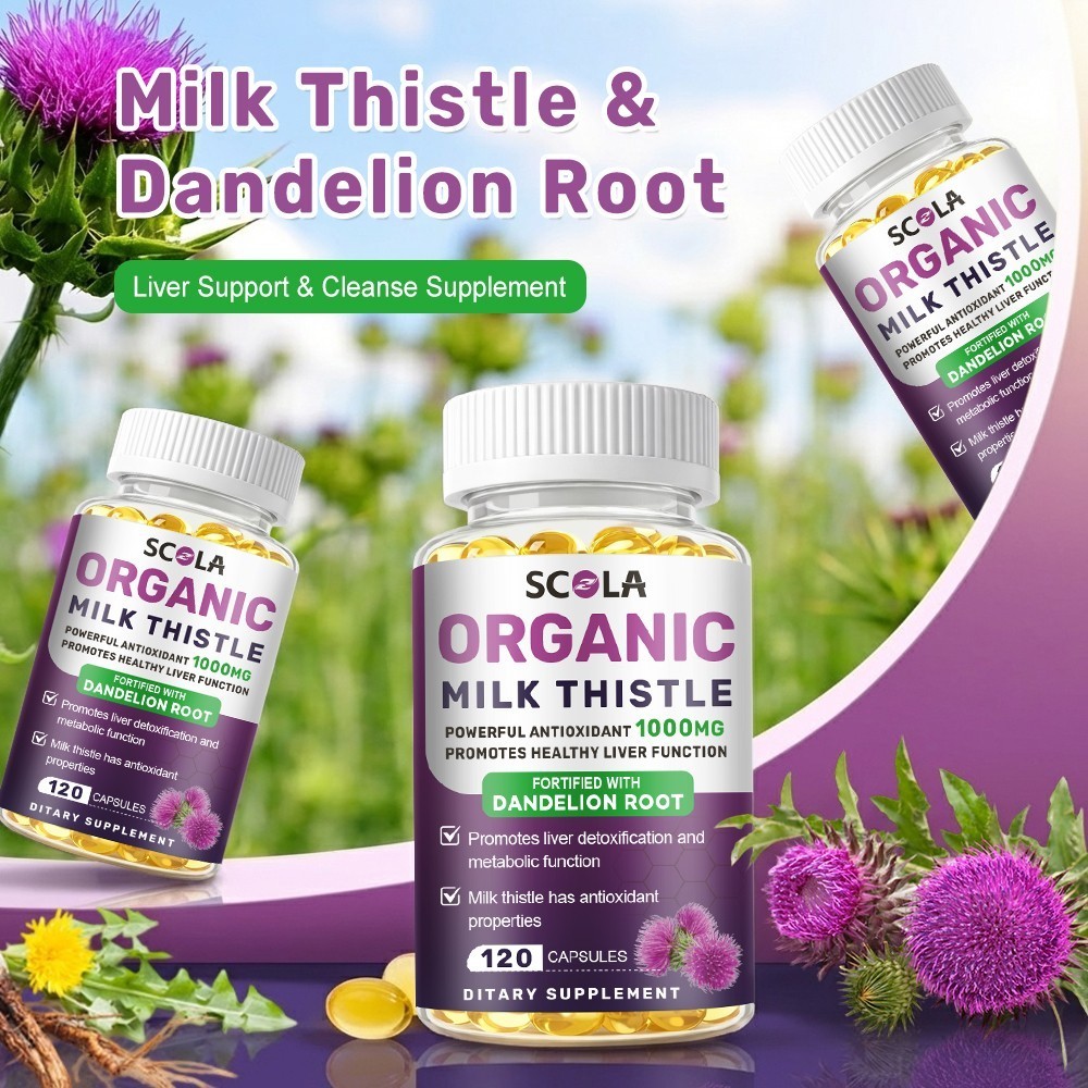 Milk Thistle Liver Cleanse Detox Herbal Liver Support Supplement 120 Capsules