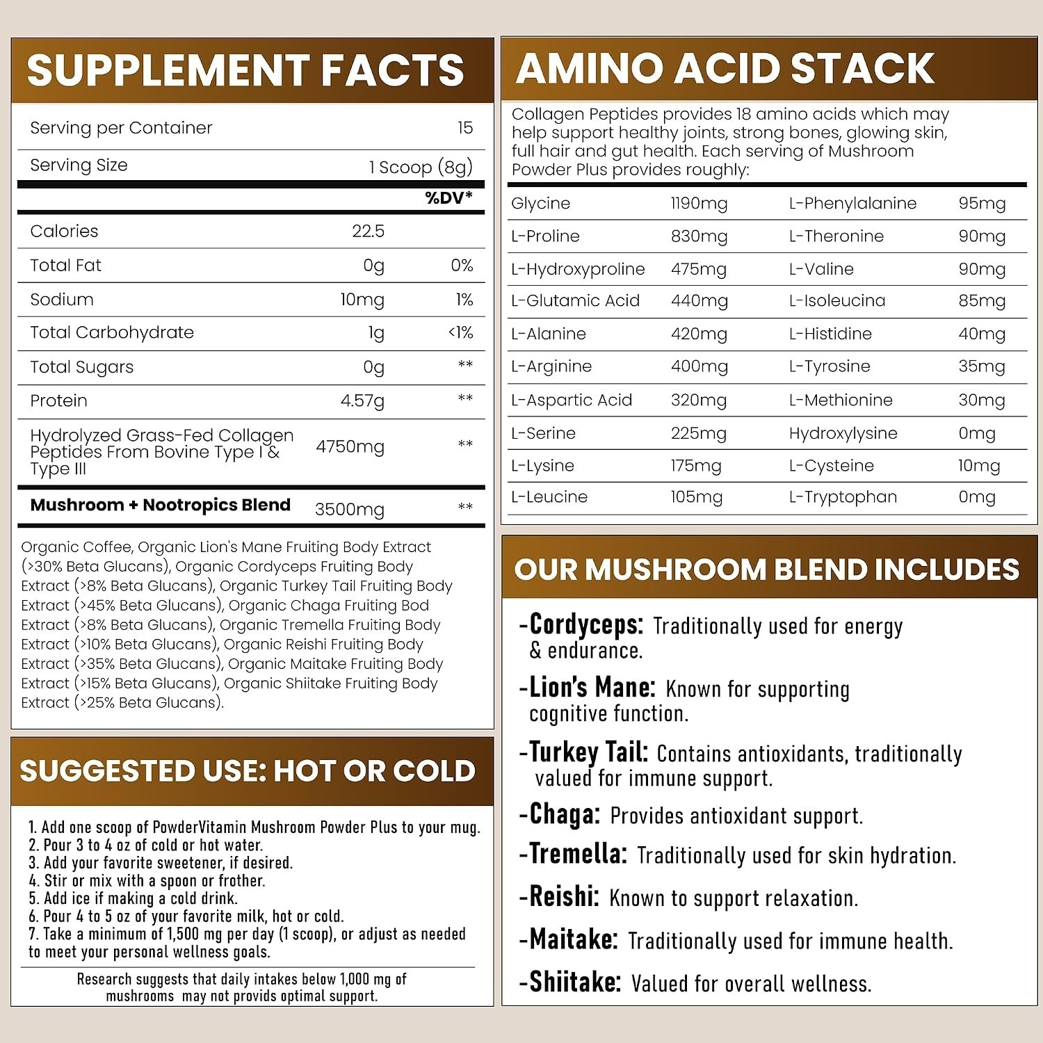 PowderVitamin Organic Mushroom Coffee Certified Mold & Mycotoxin-Free GrassFed
