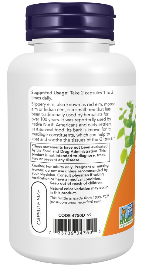 Now Foods Slippery Elm 400 mg 100 Veg Caps 06/2030EXP