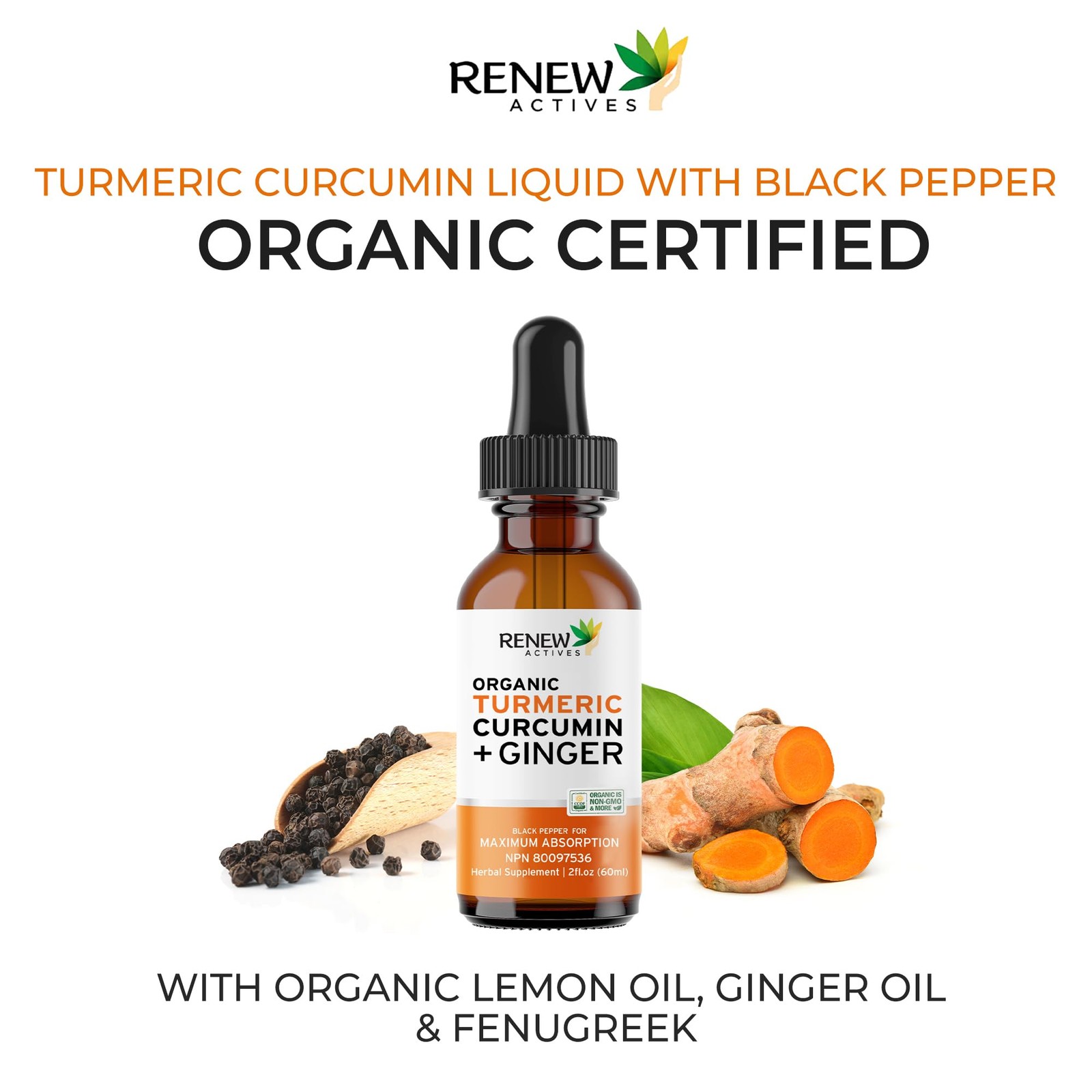 Renew Actives Turmeric Liquid Extract Ginger & Lemon Oil Renew Turmeric
