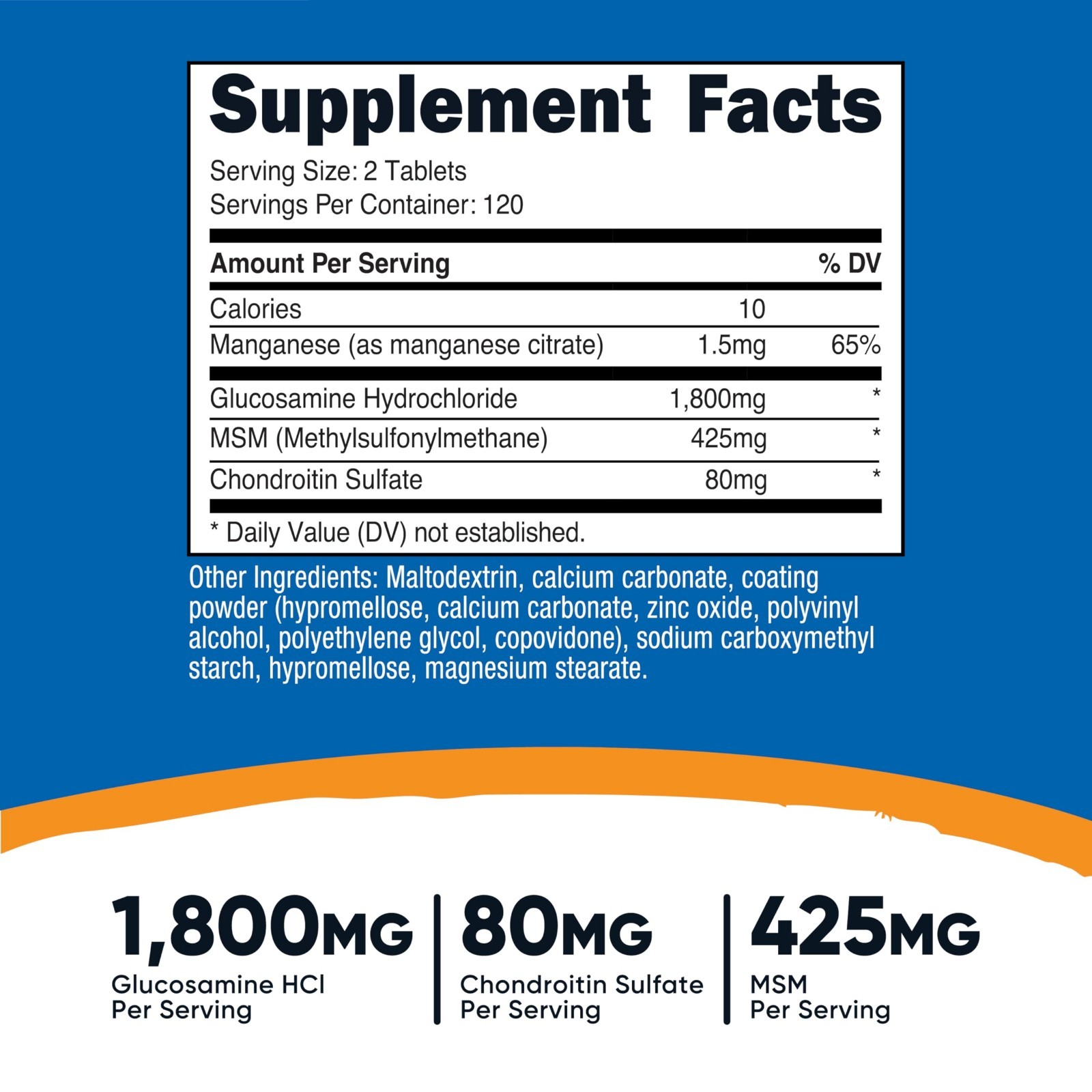 Glucosamine 1800mg with Chondroitin & MSM – 240 Tablets, Non-GMO, Gluten Free