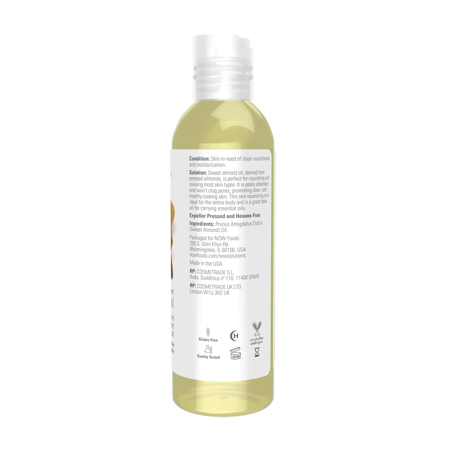 Pure Sweet Almond Oil – 100% Moisturizing, Unscented, 4 oz for Healthy Skin
