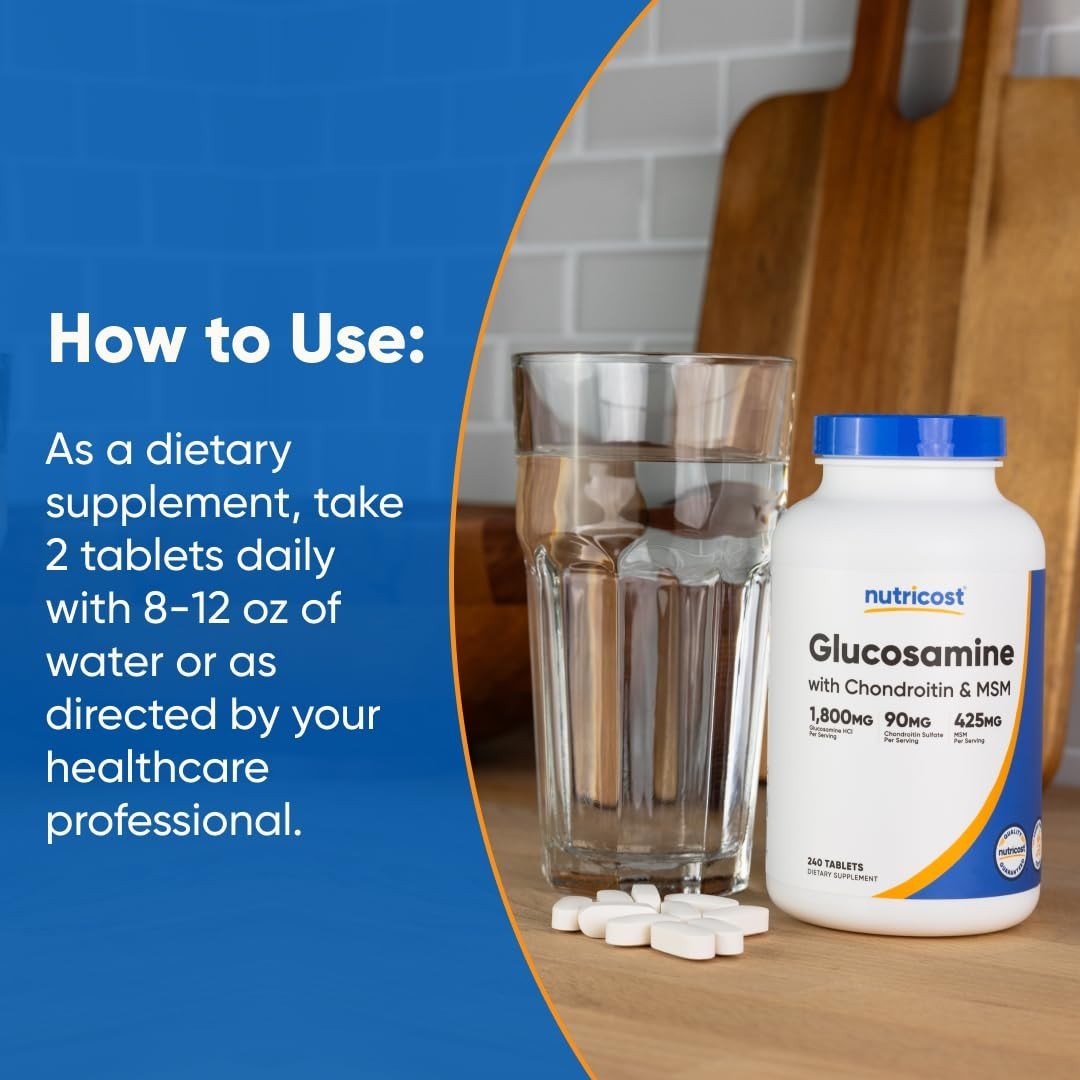 Glucosamine 1800mg with Chondroitin & MSM – 240 Tablets, Non-GMO, Gluten Free