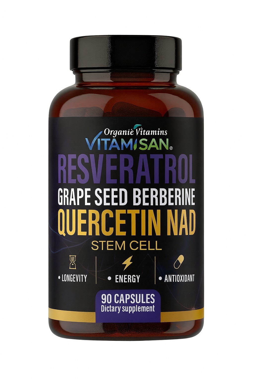 2 Pack – Resveratrol Quercetin NAD Grape Seed Berberine Stem Cell Energy Antioxi