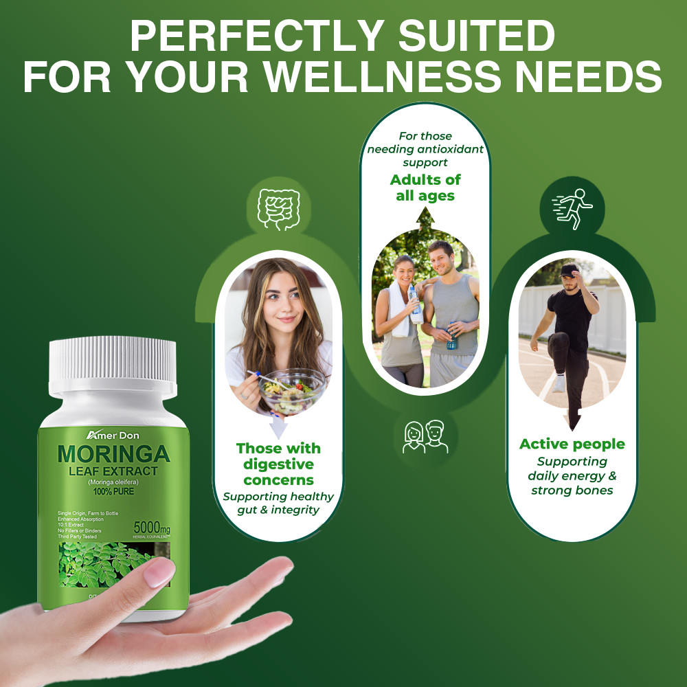Moringa Capsules 5000mg – Pure Moringa Powder for Immune Gut health 60 Capsules