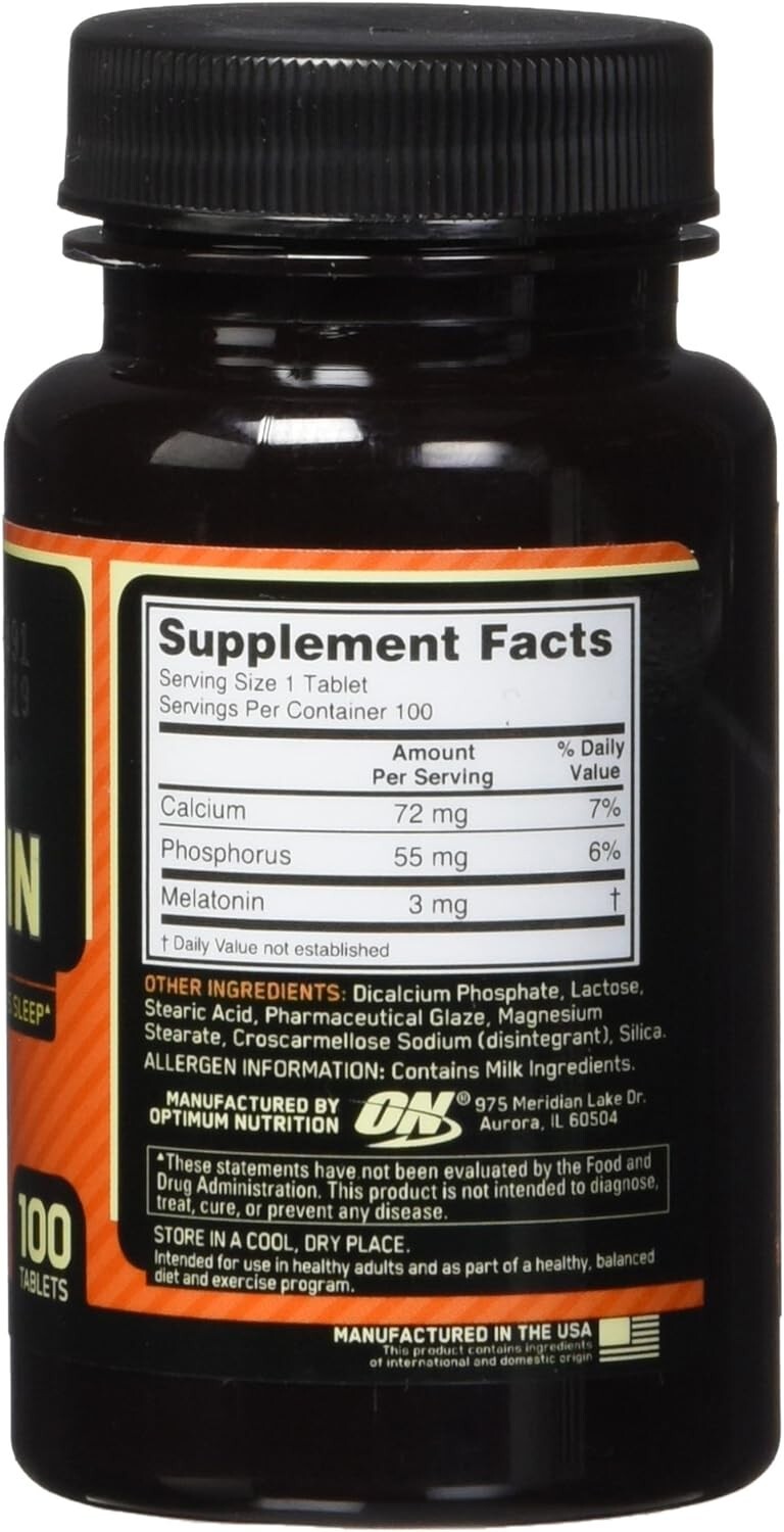 Optimum Nutrition | Melatonin 3mg – Sleep Support Supplement | 100 Tablets