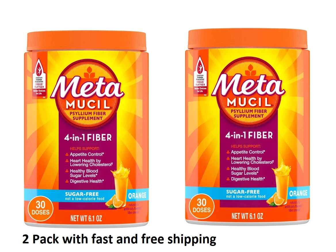 Metamucil 4-in-1 Fiber Sugar-Free Supplement (Orange) 6.1 OZ (2 Pack)