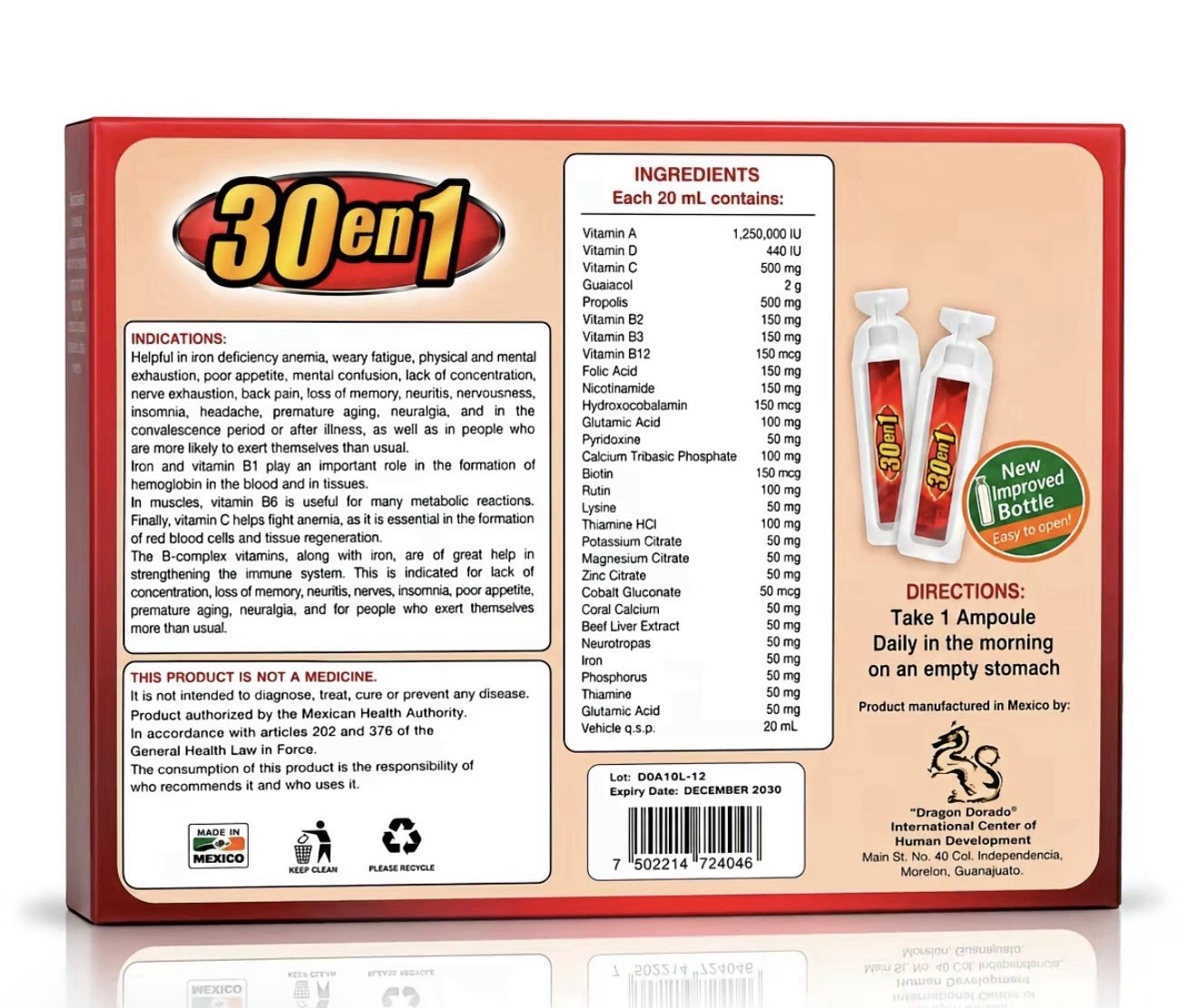 30en1 B Complex, Complejo B 1000 Shot | Multi-Vitamins,Calcium, L-Lysine neuro