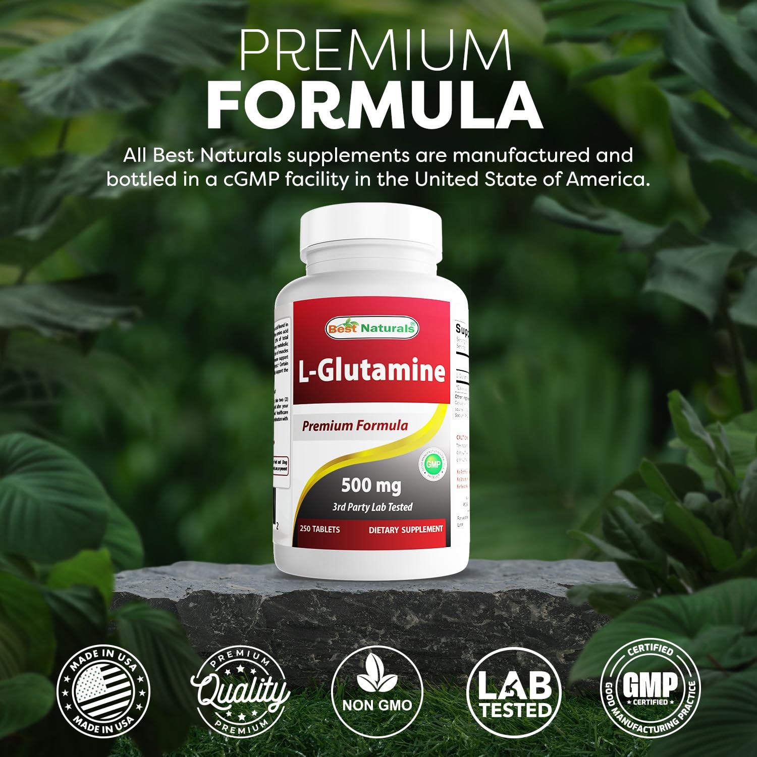 Best Naturals L-Glutamine 500 mg 250 Tablets 250 Count (Pack of 1)