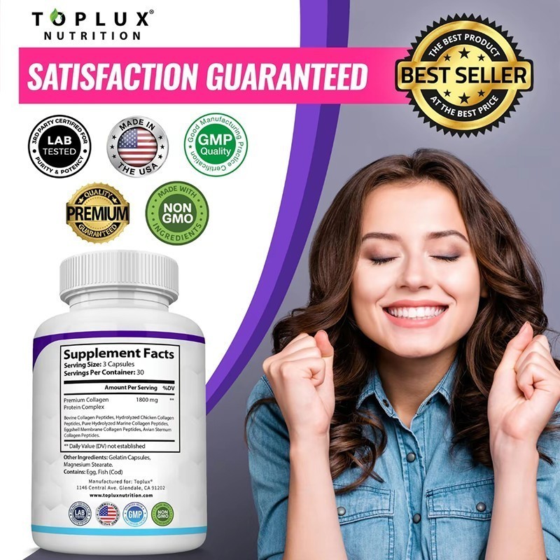 NEW Premium Collagen Peptides 1800 MG Hydrolyzed Anti-Aging – Types I,II,III,V,X