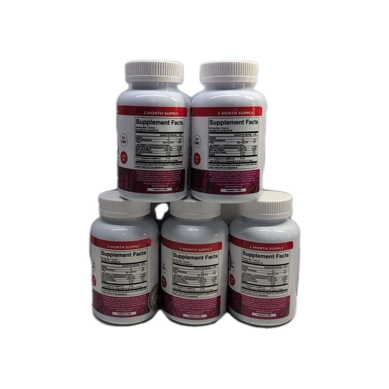 (5) Mary Ruths Biotin Gummies, Goji Berry, 60 Gummies Each. Exp 02/2026+
